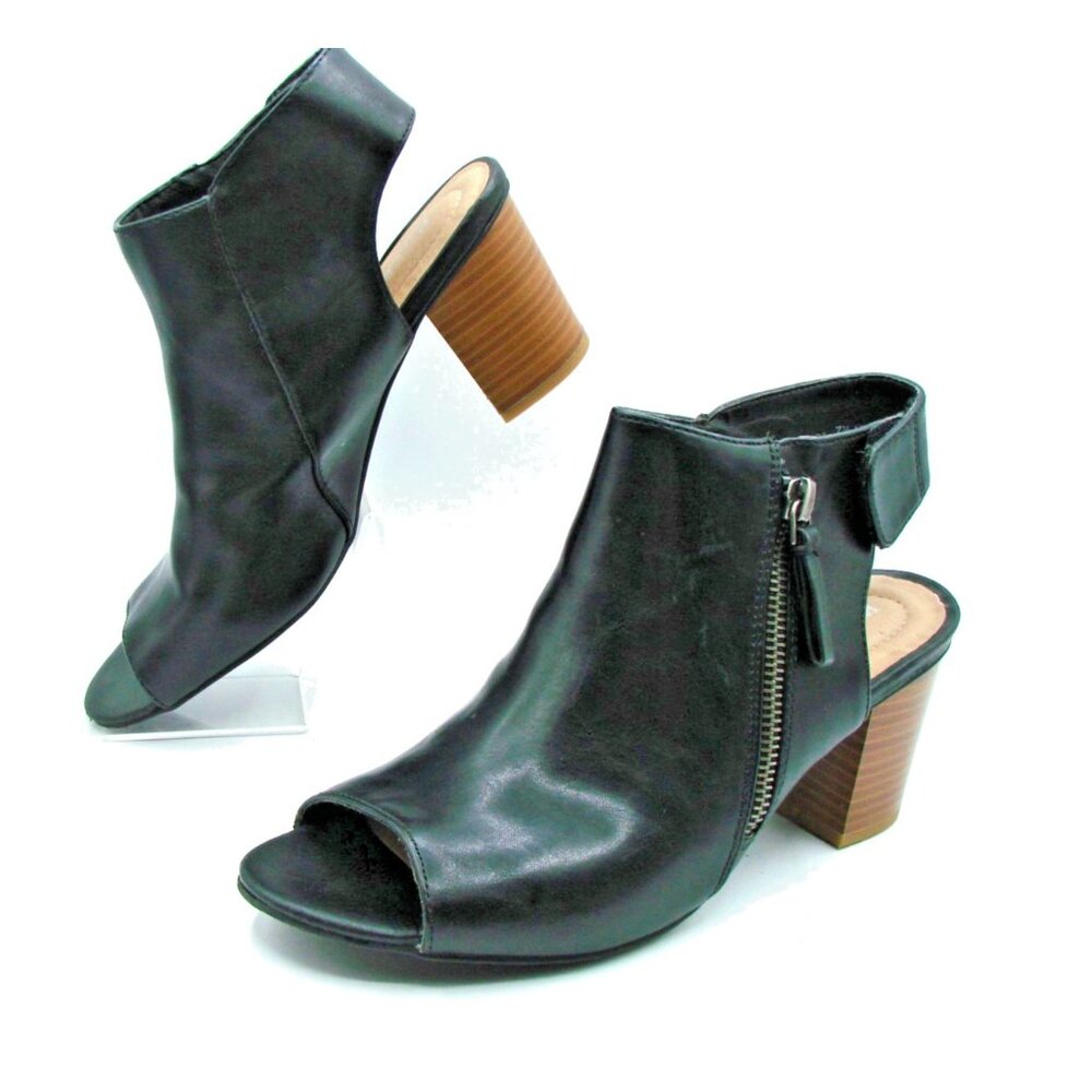 Kim Rogers Sada Booties Open Toe Ankle Womens Size 7.5M Black Block Heel Zipper